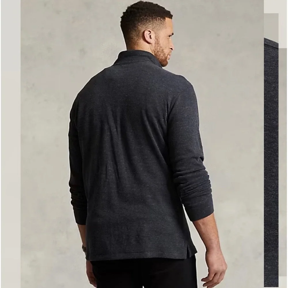 Polo Ralph Lauren Mens Estate Rib Quarter Zip Pullover Charcoal Grey Heather 3XB